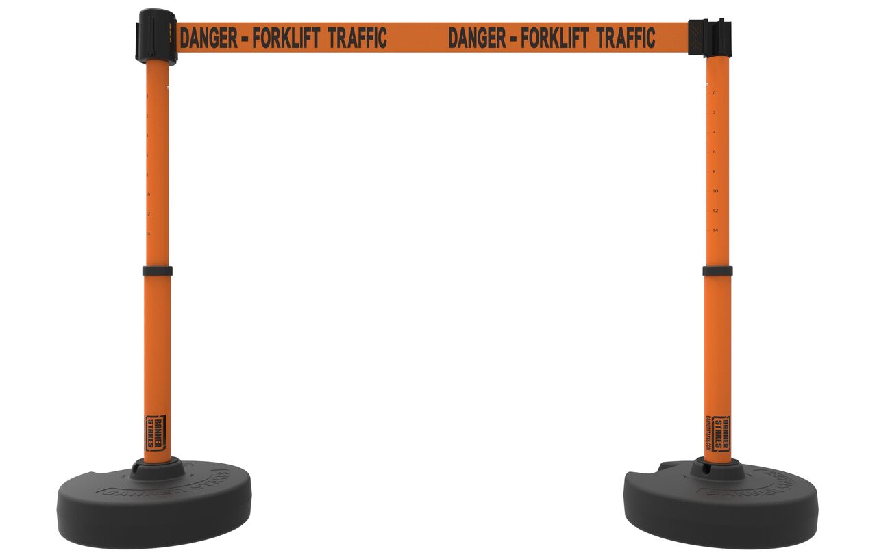 Banner Stakes Plus Barrier Set X2 With Orange "Danger - Forklift Traffic" Banner